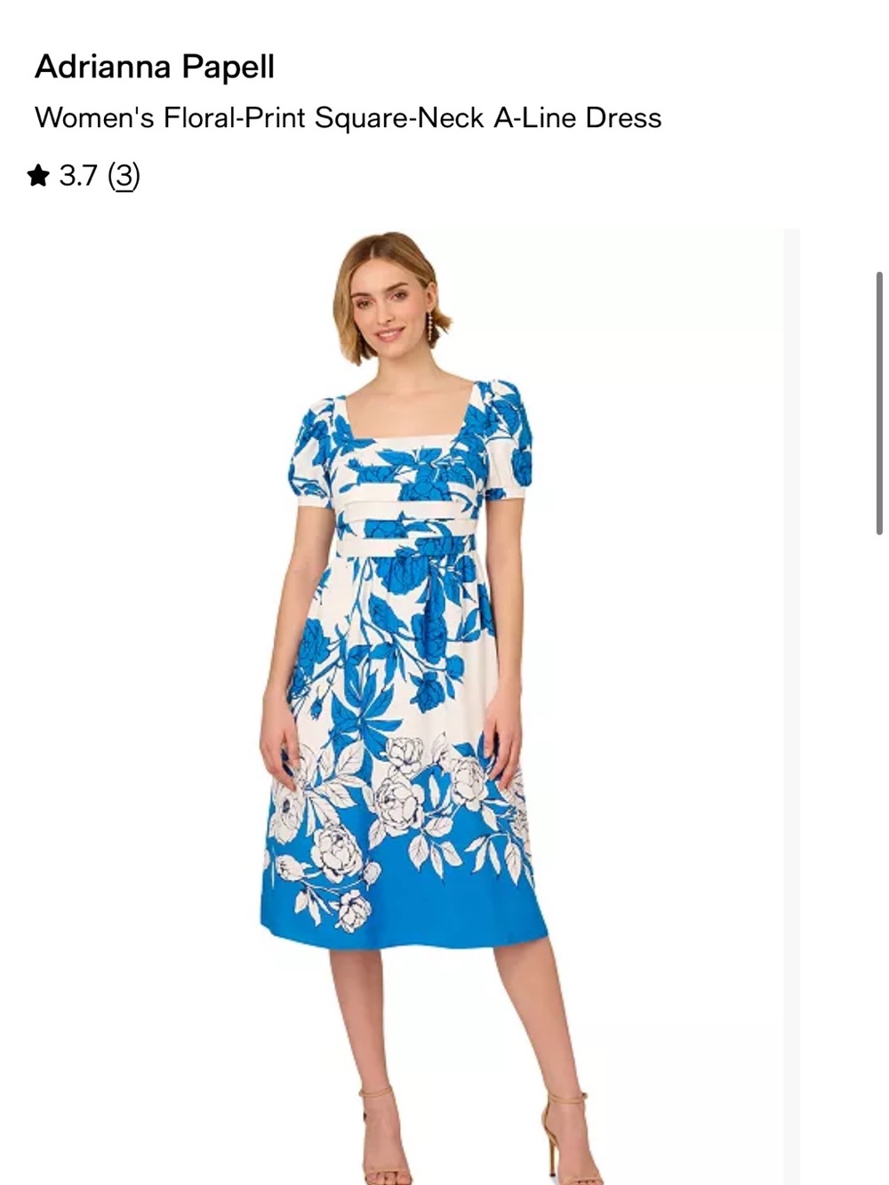 Adrianna Papell Blue & White Floral Square-Neck A-Line Dress sz 10